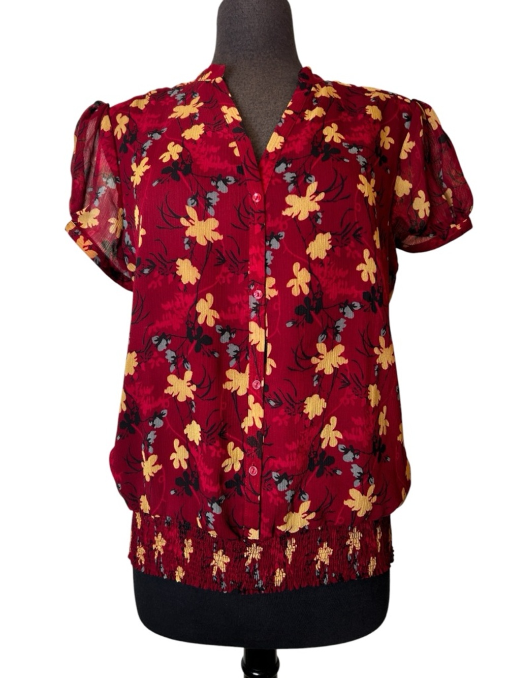 CHADWICK’S FLORAL BLOUSE RED — SIZE 12